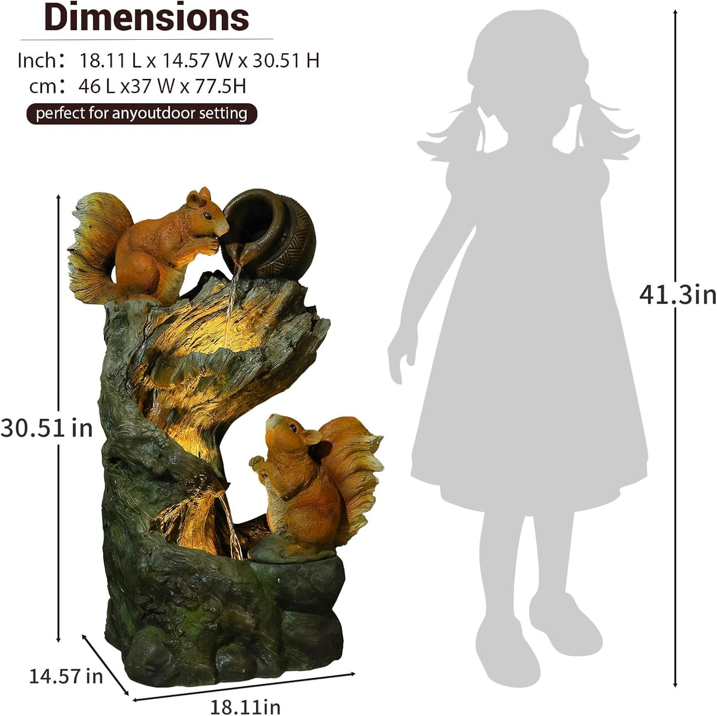 Garden Fountain Outdoor with Built-in Pump & LED Lights - Waterfall Fountain for Patio,Yard, Backyard - Realistic Animal Sculpture