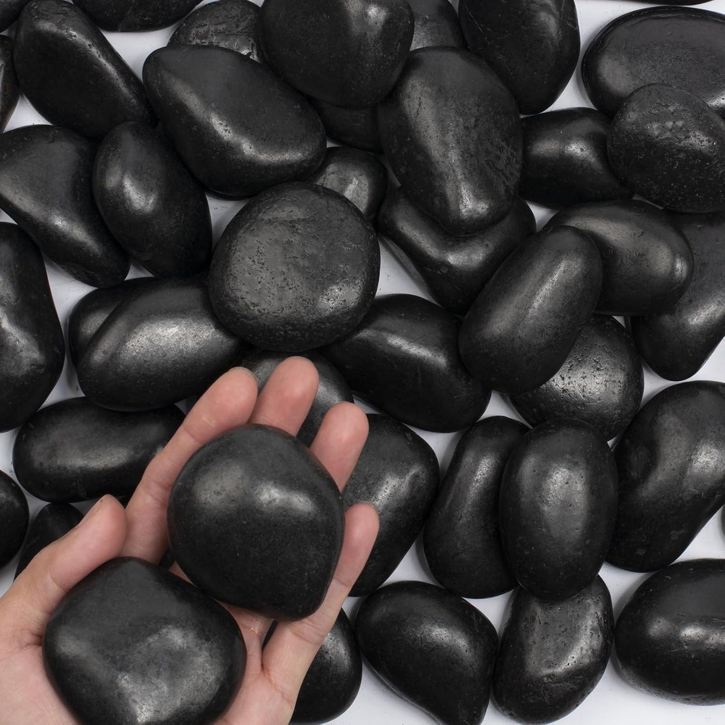 20 lbs Black River Rocks - Large Polished Black Pebbles for Plants & Garden Decorative Stones，2-3" Polished Pebbles for Landscaping, Fish Tanks, Flower Pots, Water Fountains