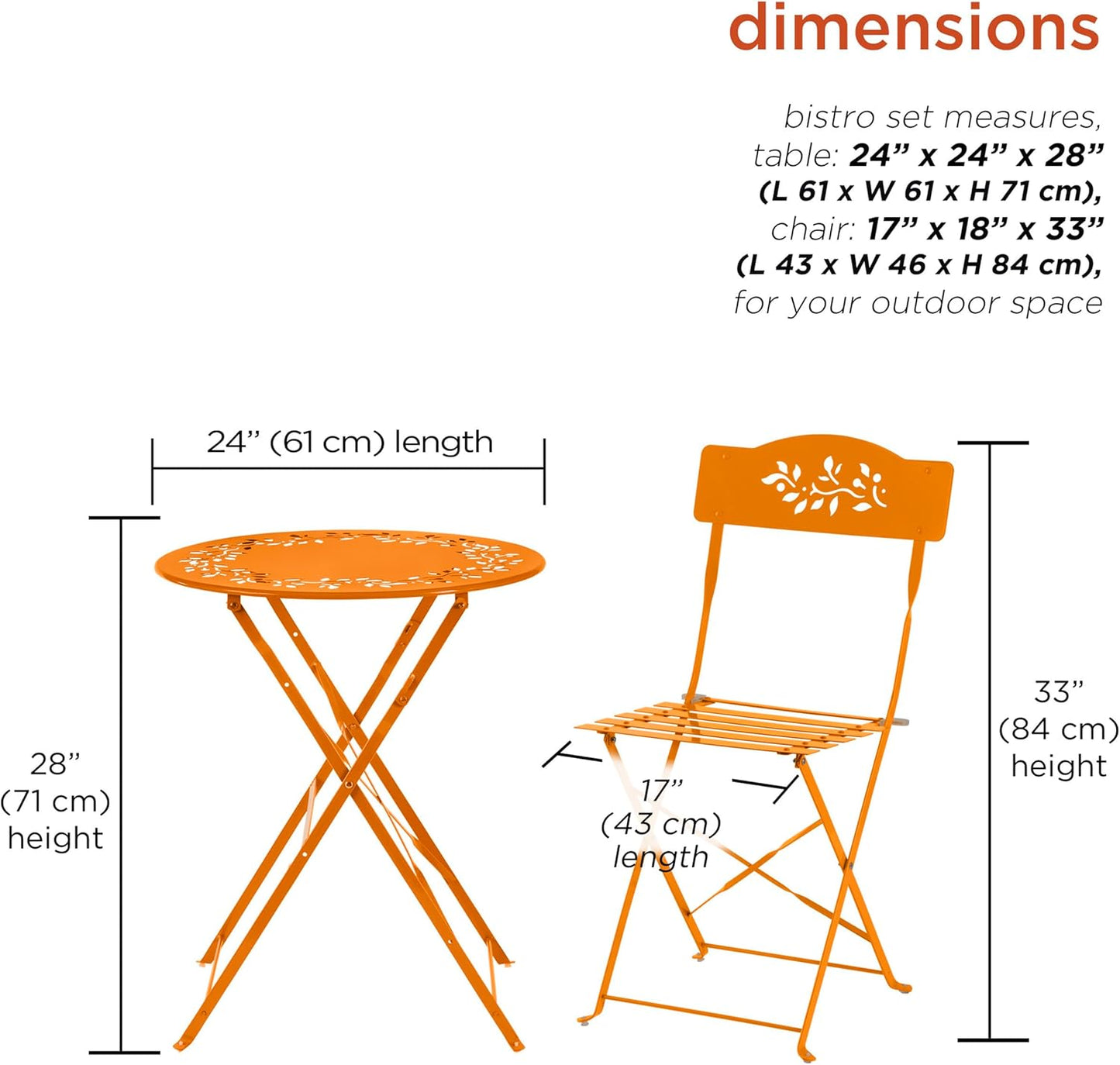 Alpine Corporation Indoor/Outdoor 3-Piece Bistro Set Folding Table and Chairs Patio Seating, Orange