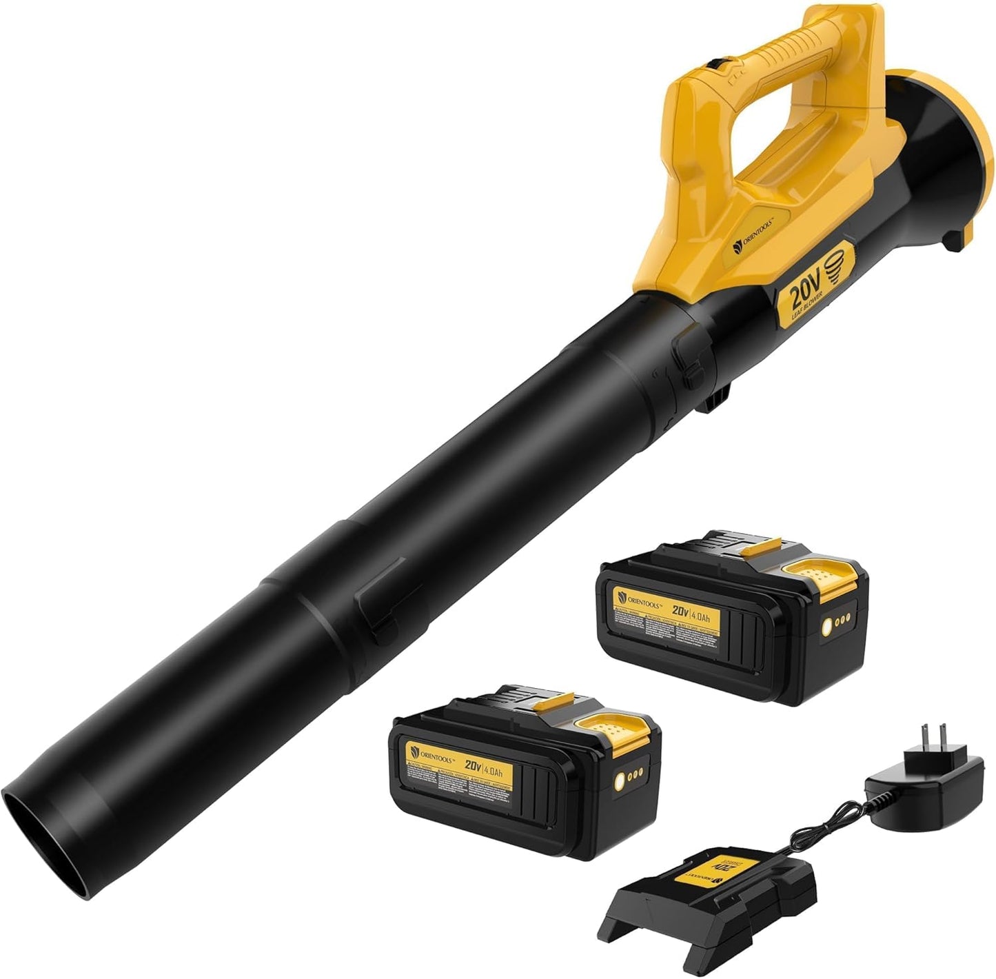 Orientools Leaf Blower Cordless, 20V Powerful Electric Cordless Leaf Blower 2×4.0 Ah Batteries & Charger, Variable Speed Trigger, Portable Lightweight Blowers for Lawn Care, Yard, UL 62133 Certified