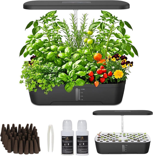 52 Pods Hydroponics Growing System Kit, Indoor Herb Garden with Smart LED Grow Light, Large Capacity Water Tank, Adjustable Height, Auto Timer & Quiet Pump for Home Kitchen Office Indoor Gardening