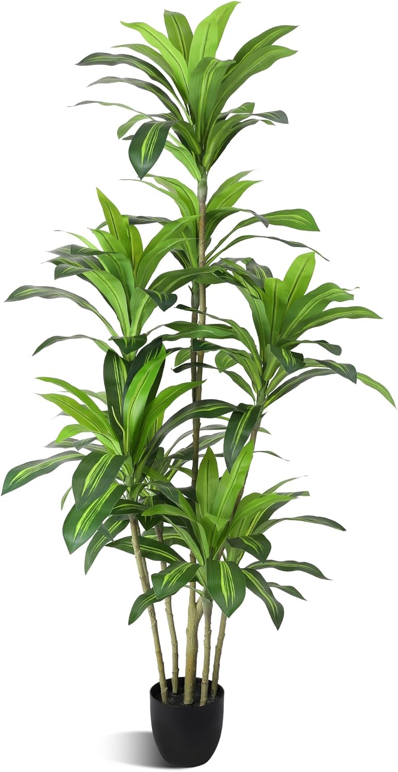 Artificial Plants 6Ft Dracaena Fragrans Faux Trees with 8 Heads Fake Tree for Home Decor Indoor or Outdoor Office Decoration Housewarming Gift