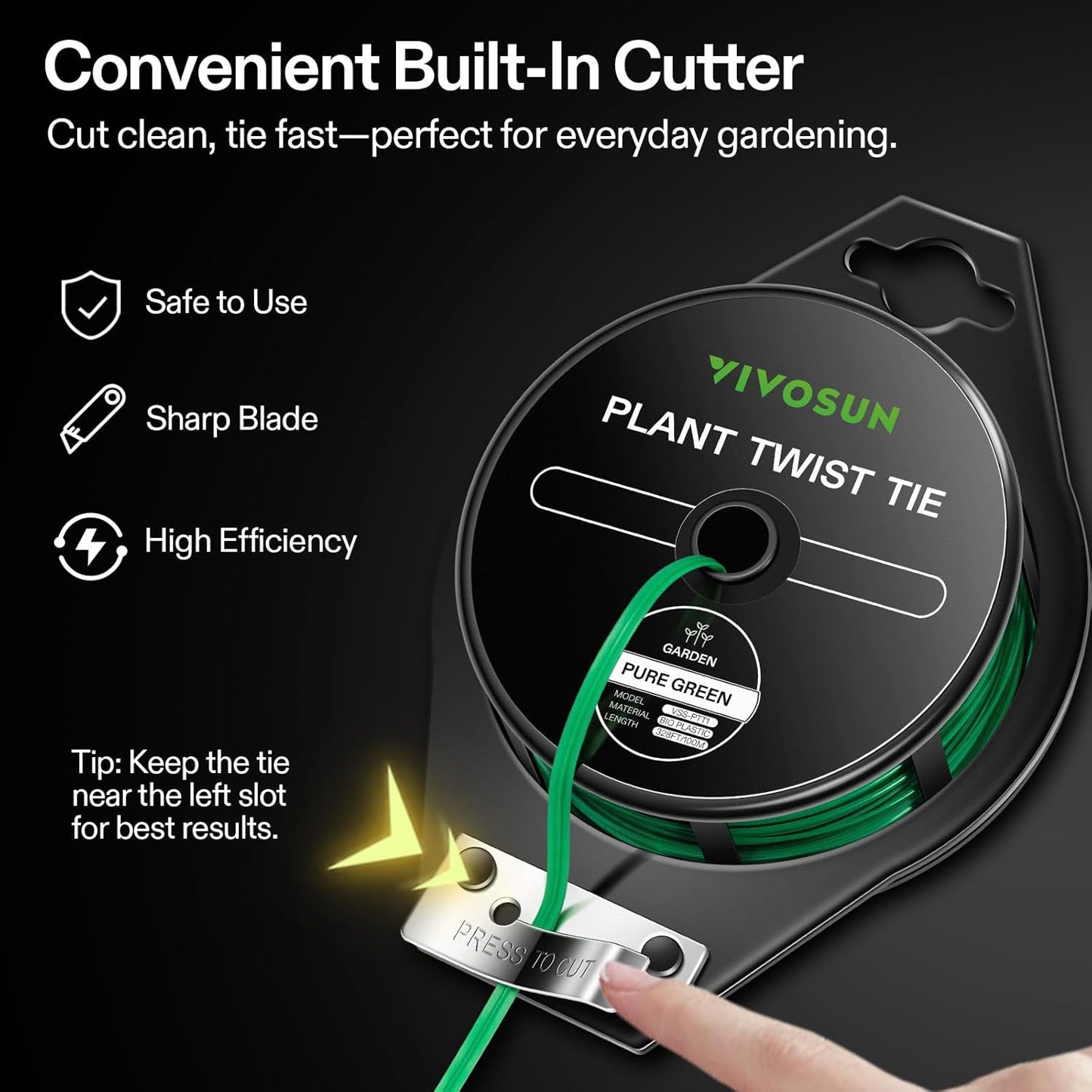 VIVOSUN Twist Ties, 328 ft (100m) PE-Coated Green Plant Ties with Cutter, Reusable & Flexible Tomate Ties for Plant Support, Indoor Outdoor Gardening, Cable Management, Home Office Organization