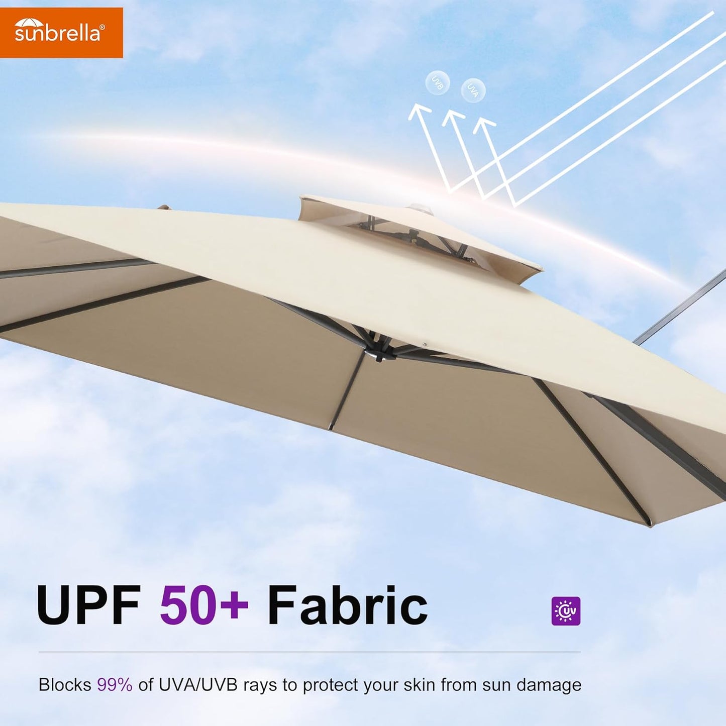 PURPLE LEAF Cantilever Umbrella 10 Feet Outdoor Double Top Large Offset Hanging 360° Rotation Square Umbrella for Garden Patio Deck Pool Backyard Spectrum Sand