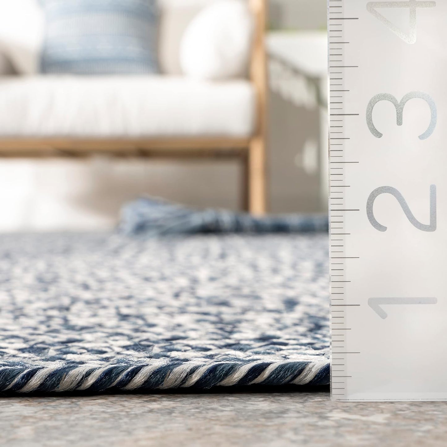 nuLOOM 2' x 18' Solid Hand Braided Indoor/Outdoor Area Rug, Pet-Friendly, High Traffic, Weather Resistant, for Patio, Balcony, Bedroom, Living, Dining Room, Wynn Navy