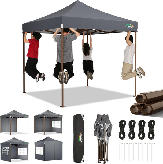 COBIZI 10x10 Pop Up Canopy Tent Heavy Duty with 4 Sidewall, Commercial Outdoor Easy Pop Up Gazebo for Party Wedding All Weather Waterproof UV 50+ with Carry Bag(Leg Upgraded),Gray