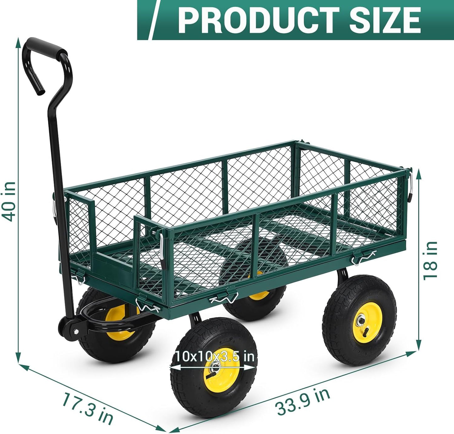 Heavy Duty Steel Garden Cart, 550LBS Pullable Metal Garden Wagon with 10" Wheels, 180° Rotating Handle and Removable Sides for Outdoor, Farm, Yard, Beach ﻿