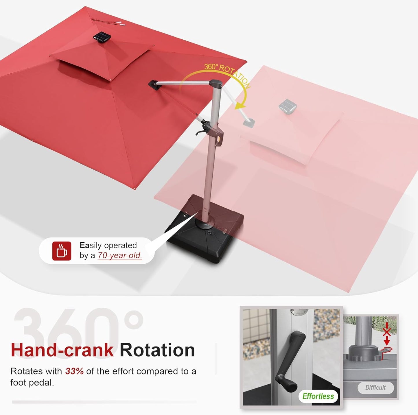 PURPLE LEAF 11 Feet Double Top Deluxe Solar Powered LED Square Patio Umbrella Offset Hanging Umbrella Outdoor Market Umbrella Garden Umbrella, Terra