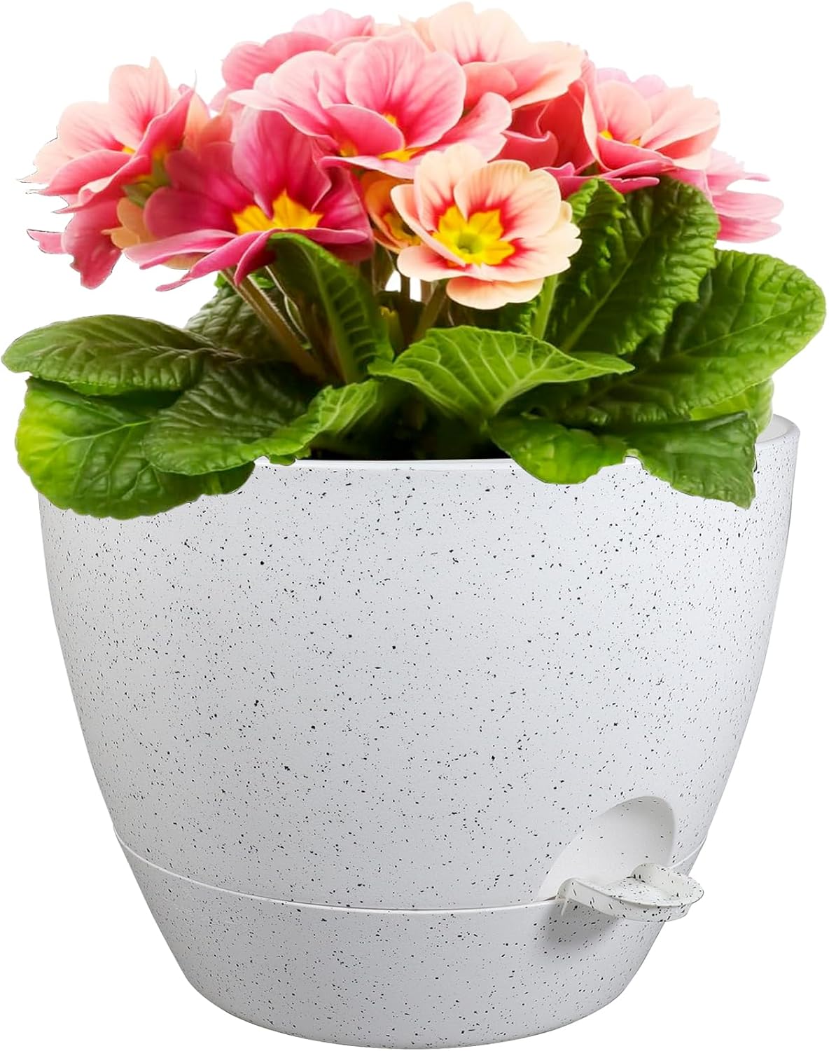 12 inch Large Self Watering Pots for Indoor Outdoor Plants, Plant Pots with Mesh Drainage Holes for Garden House Plants, Plastic Planters with Reservoir for Flower, Speckled White