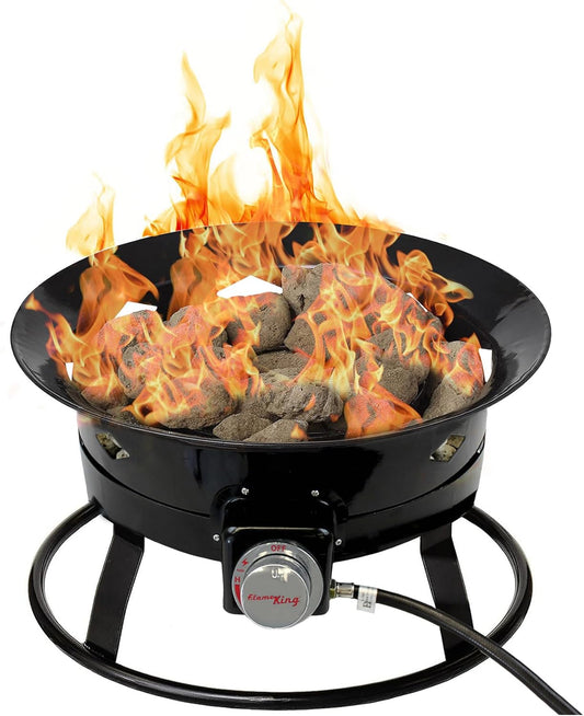 Flame King Smokeless Propane Fire Pit, 19-inch Portable Firebowl, 58K BTU with Self Igniter, Cover, & Carry Straps for RV, Camping, & Outdoor Living