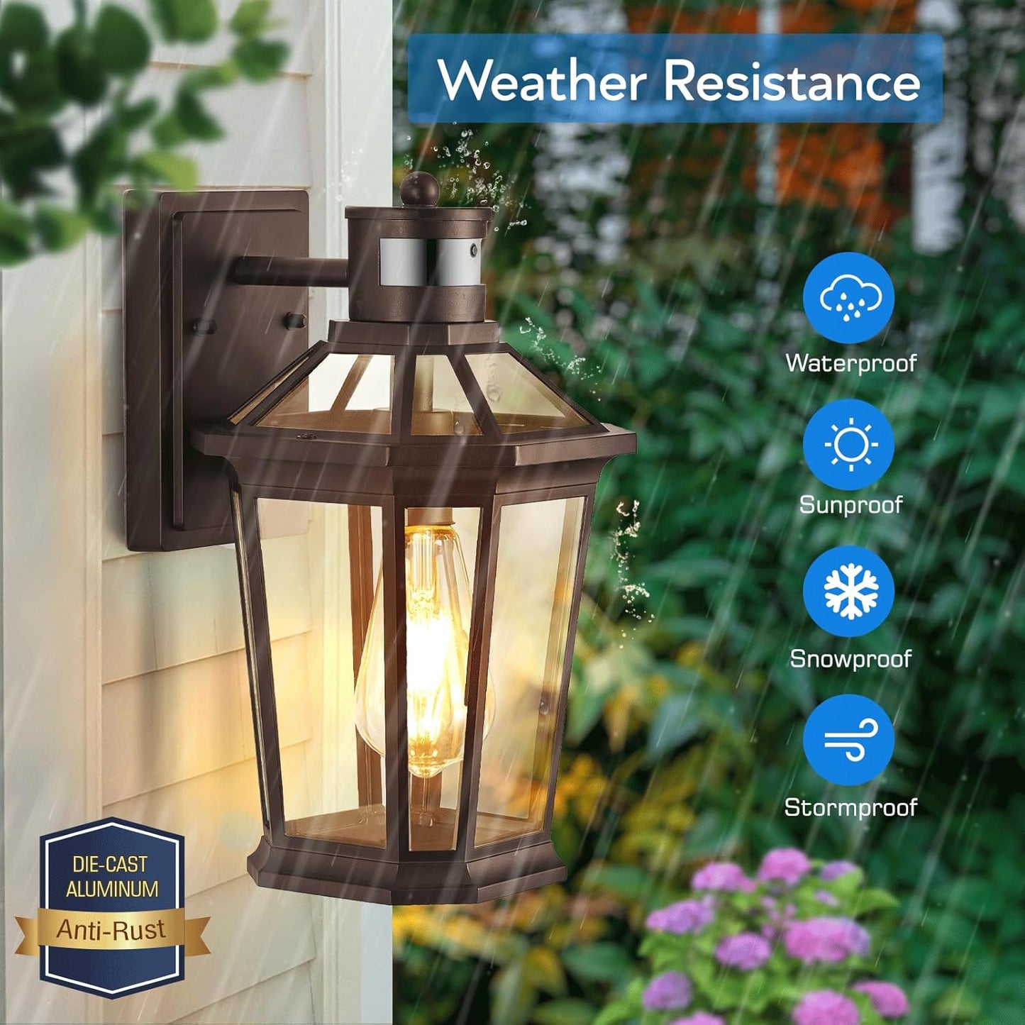VIANIS Motion Sensor Outdoor Lights, Oil Rubbed Bronze Dusk to Dawn Outdoor Wall Lights Exterior, Waterproof Wall Lantern with Tempered Glass, Modern Outside Wall Sconce for Garage Front Porch, E26
