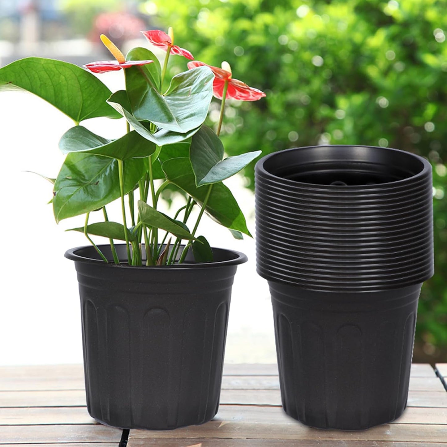 DI QIU REN 100-Pack 1 Gallon Flexible Plant Nursery Pots, Plastic Flower Pots Seedling Pots with 200Pcs Plant Labels, Plastic Plant Pots with Drainage Holes for Plants, Cuttings, Transplanting