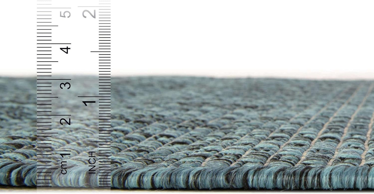 Unique Loom Collection Casual Transitional Solid Heathered Indoor/Outdoor Flatweave Area Rug (13' Round, Teal/Navy Blue)