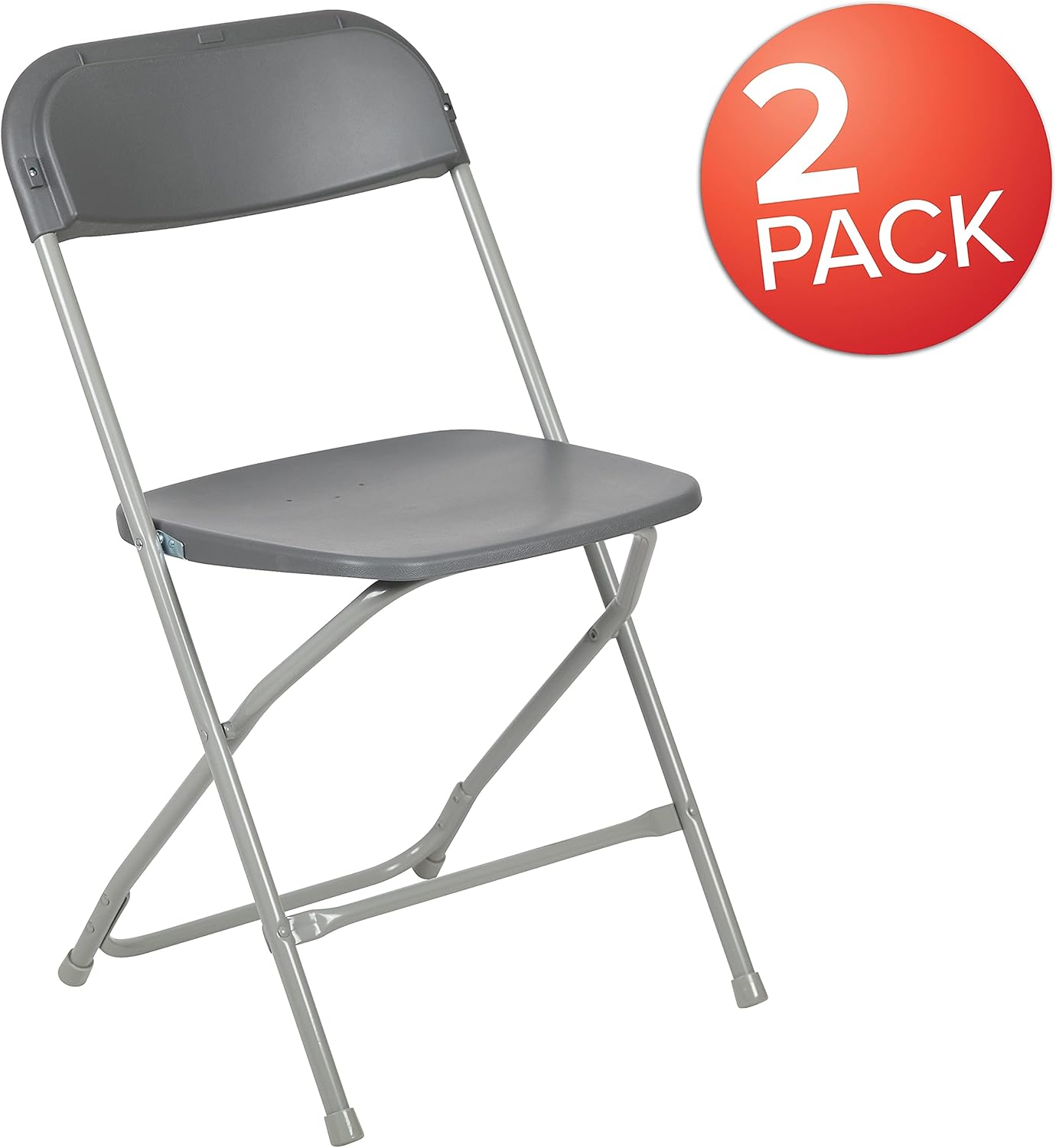 Flash Furniture Hercules Series Plastic Folding Chair - Grey - 2 Pack 650LB Weight Capacity Comfortable Event Chair-Lightweight Folding Chair