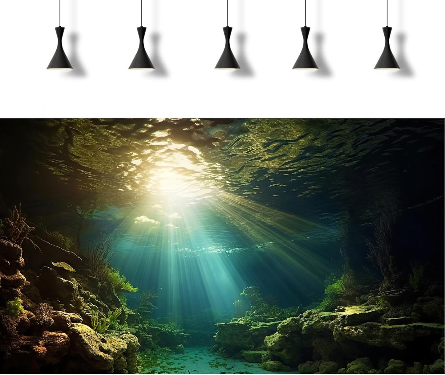 Fish Tank Background Under The Sea Aquarium Background Ocean Floor Sunray Rock Terrarium Backgrounds Coral Reef Aquatic Plants Underwater Cave Aquarium Wallpaper for Fish Tank Decorations 72x24in