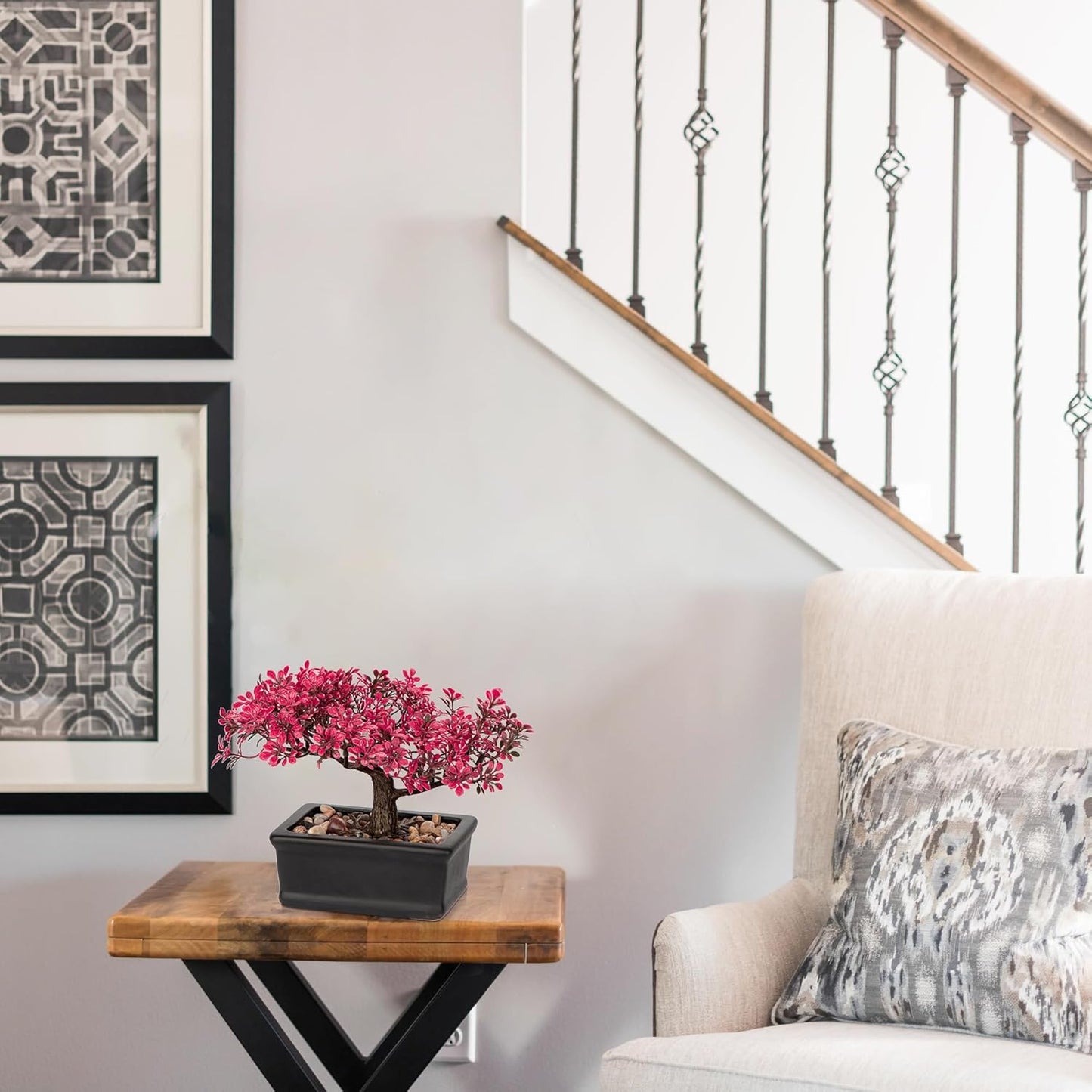 Artificial Bonsai Tree Juniper Faux Plants Indoor Fake Plants Decor with Ceramic Pots for Home Table Office Desk Bathroom Shelf Bedroom Living Room Farmhouse Decorations-Pink