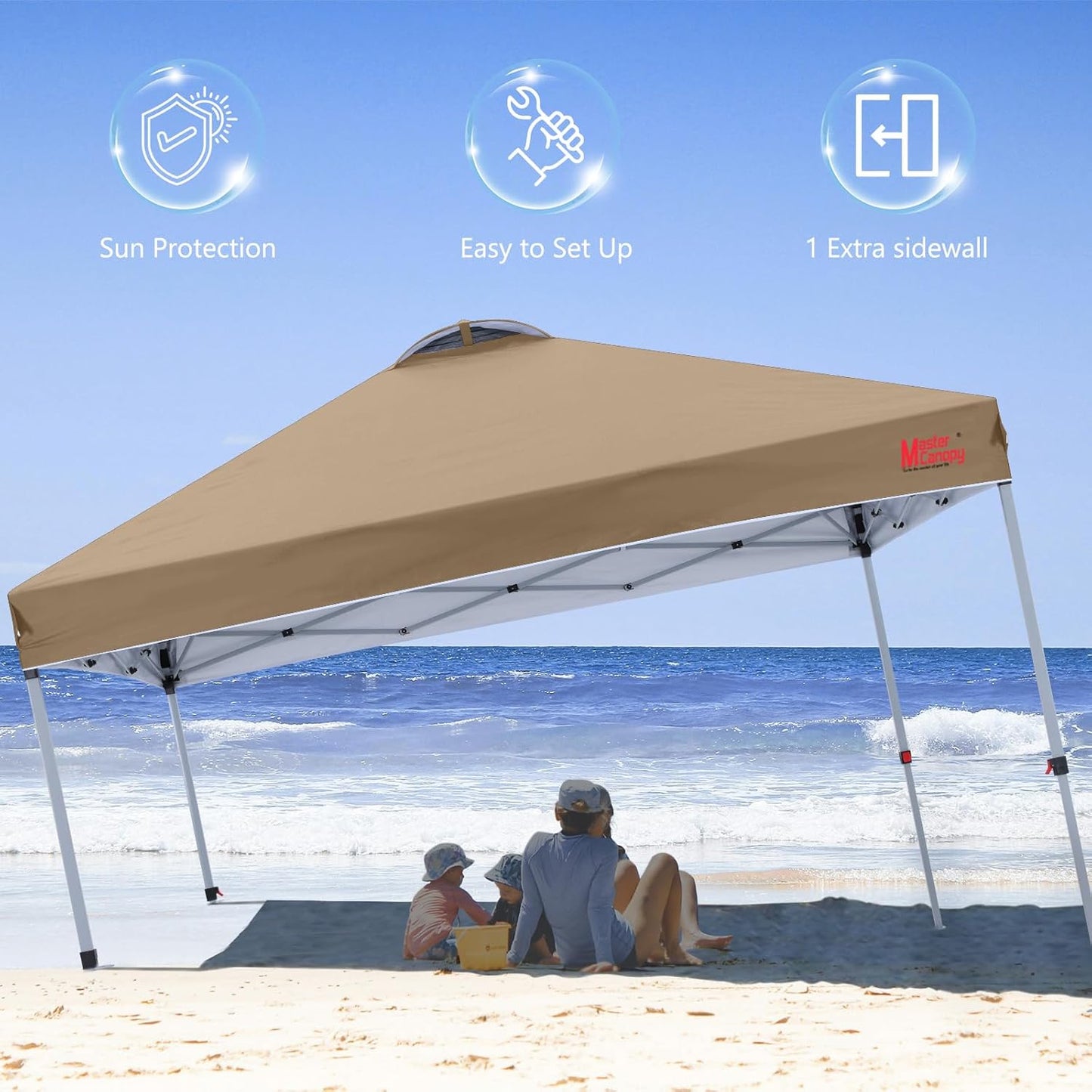 MASTERCANOPY Durable Pop-up Canopy Tent with 1 Sidewall (6.6'x6.6',Khaki)