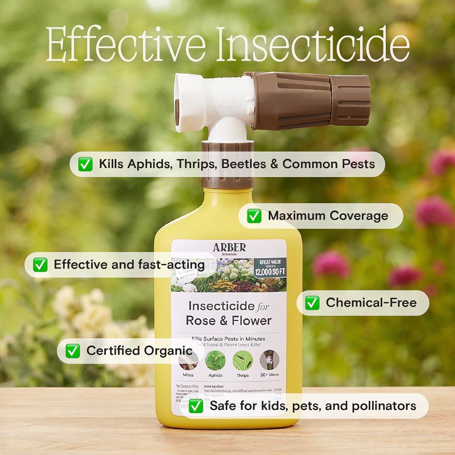 Organic Insecticide for Roses & Flowers – 16oz Ready-to-Spray Pest Control – Controls Aphids, Thrips, Japanese Beetles & More – Bee-Safe & Eco-Friendly