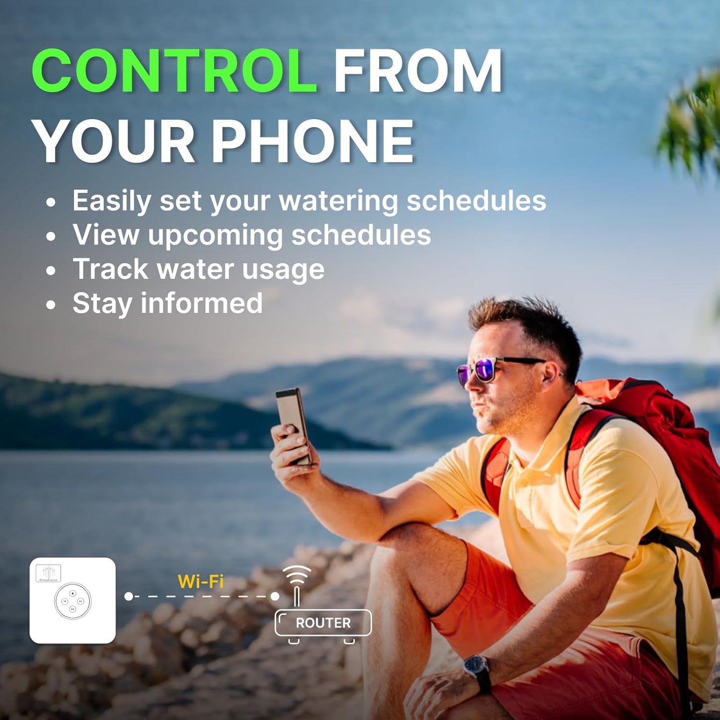 ImoLaza Smart Sprinkler Controller Evapotranspiration Master: 8 Zones WiFi Irrigation Controller with Automated Watering and App Control, Save Water Through Rain, Freeze, Wind and Saturation Skip