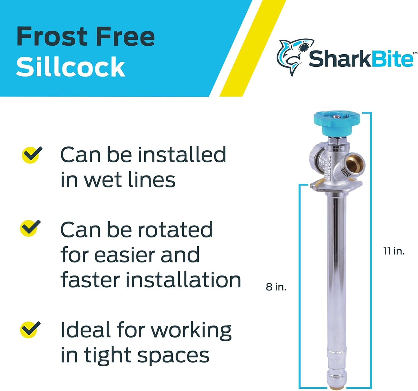 SharkBite 8 Brass Push Frostfree Sillcock, Chrome/Blue