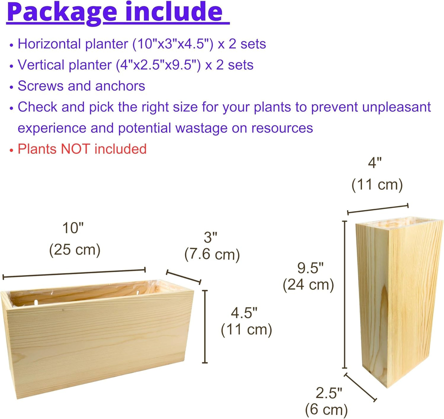 LaLaGreen Wooden Planter Box for Plants (4 Pack) Natural Wood Hanging Wall Planters for Indoor Plant Holder Vase for Dried Flowers, Modern Style Unique Living Room Bedroom Kitchen Home Office Decor