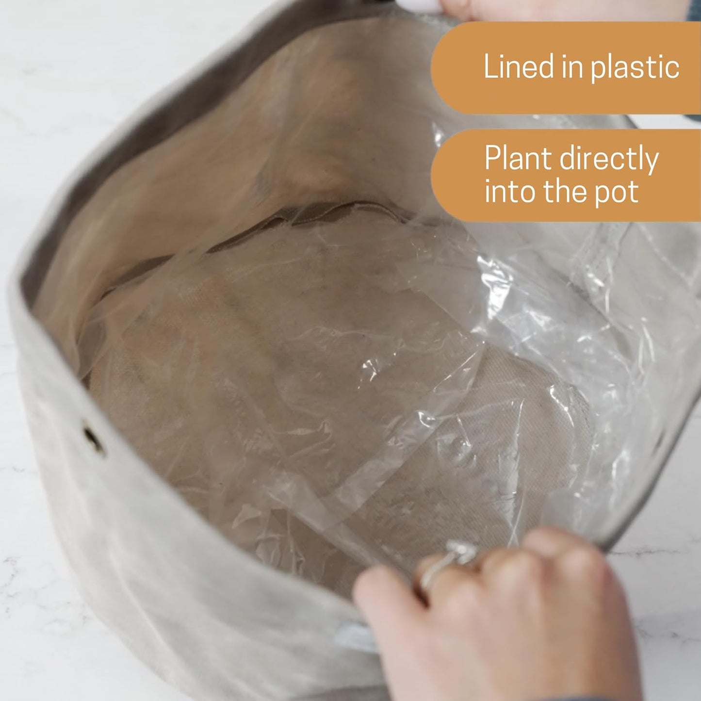 Large Waxed Canvas Handmade Hanging Planter for Indoor/Outdoor Plants, Hanging Basket Plant Holder Stone Gray with Hook