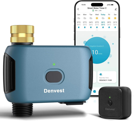 WiFi Water Timer with Brass Inlet, 1 Zone Smart Sprinkler Timer for Garden Hose Faucet, Hose Timers with WiFi Hub, Up to 20 Watering Plans, APP & Voice Control, Compatible with Alexa