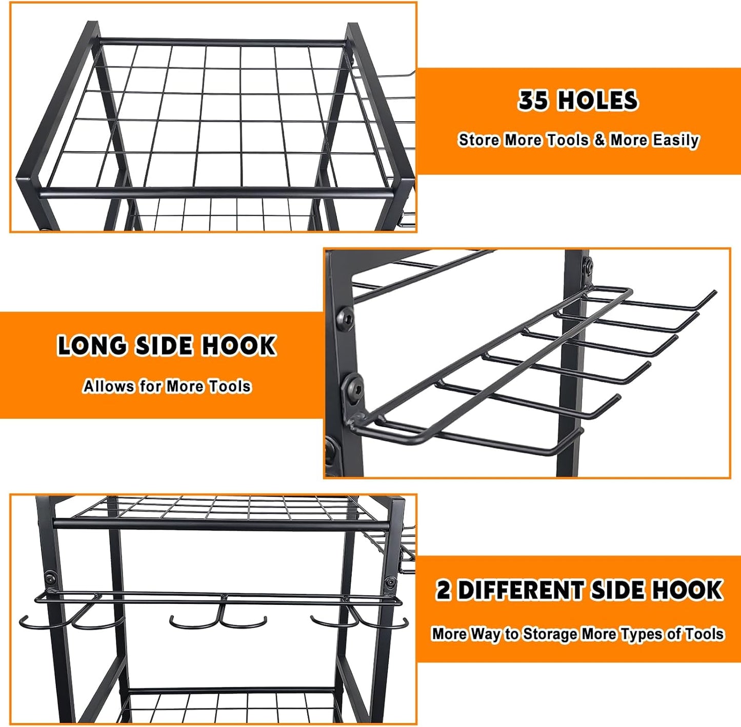 3 Tier Garden Tool Organizer, Yard Tool Tower Rack, Tool organizer up to 78 Tools, Heavy Duty Garden Tool Organizer for Garage, Yard, Patio, Shed, Indoors and Outdoors, Black