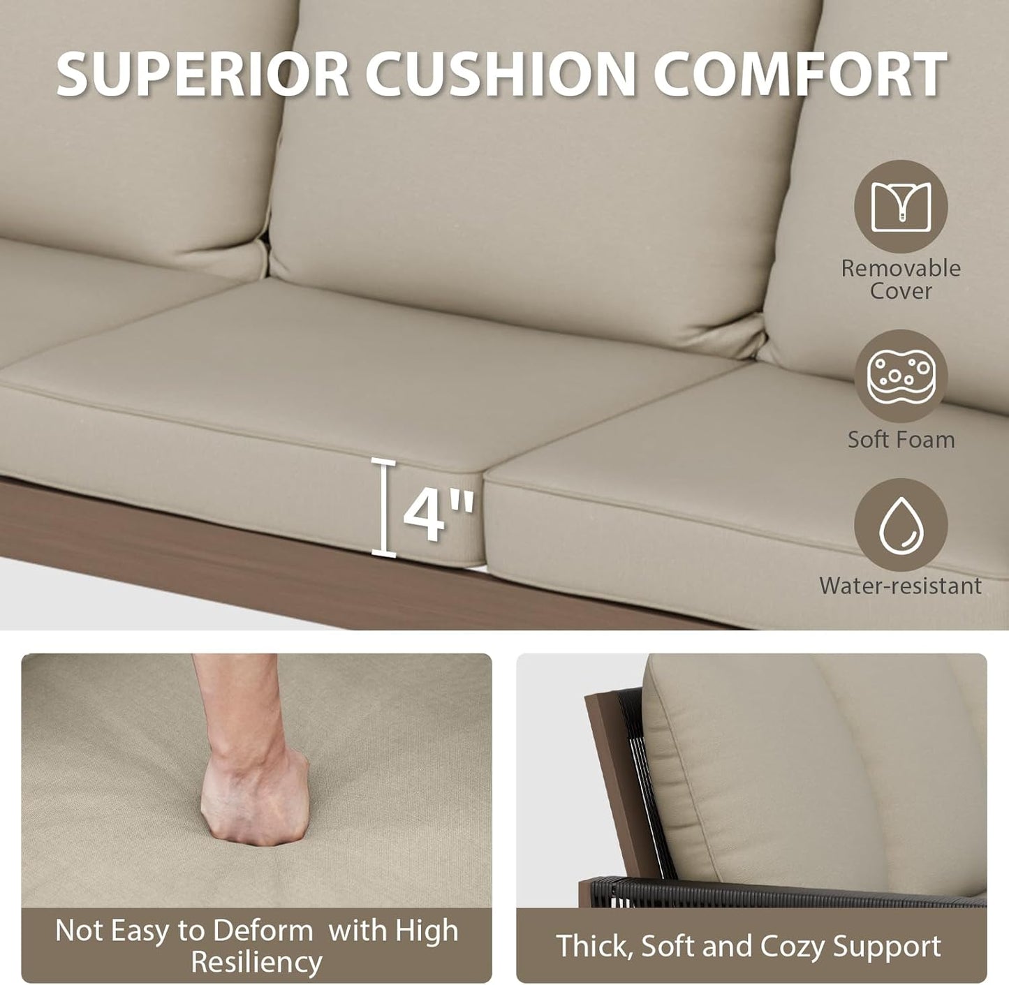 EAGLE PEAK Natural Wood Outdoor Patio Furniture, Cedar Furniture, Conversation Set, Outdoor Seating for Deck Patio Porch, Sofa & Coffee Table, 2 Pieces, Brown/Beige