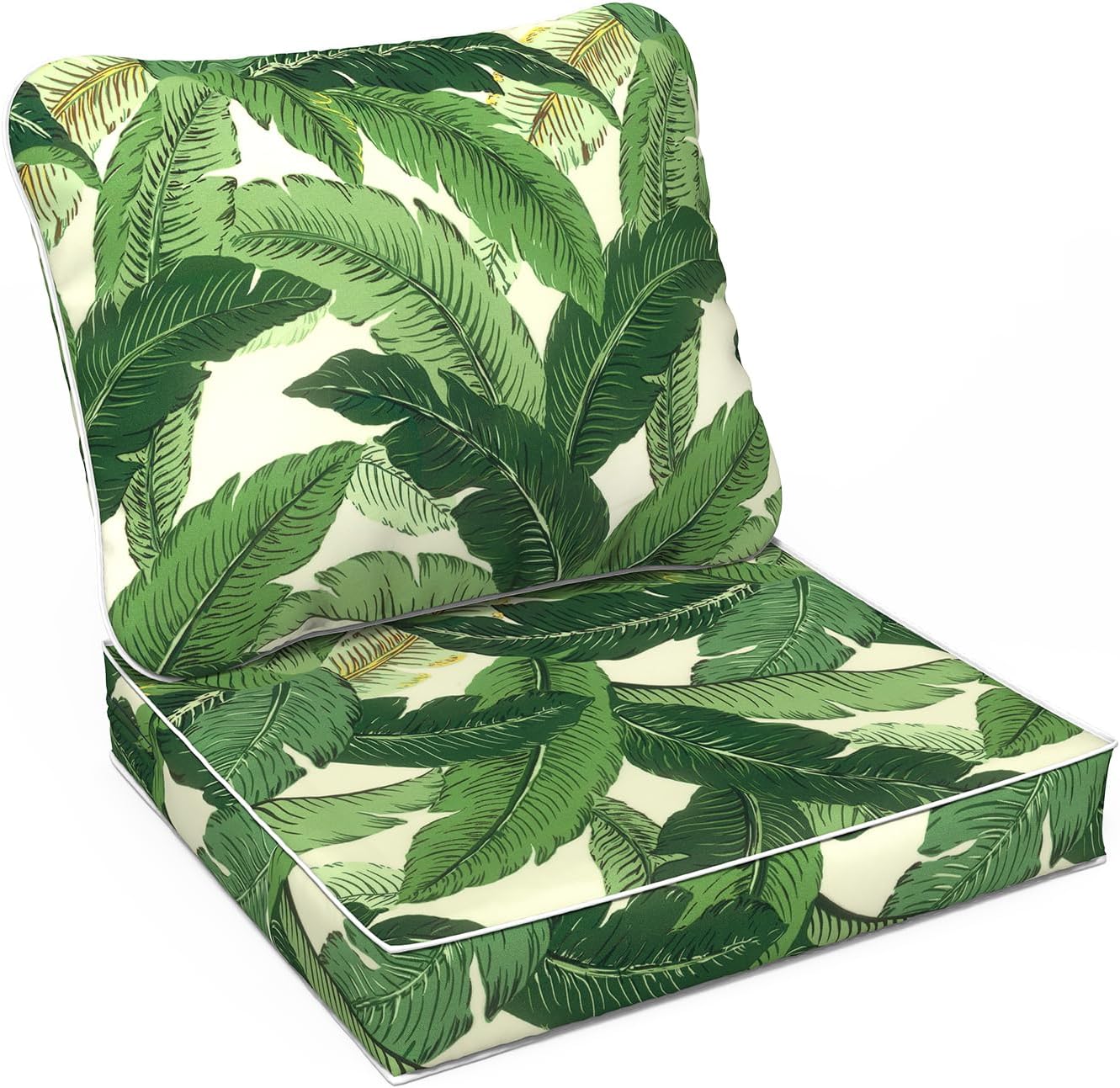 LVTXIII Outdoor Deep Seat Cushion 24"x24"x4" Patio Seat and Back Cushion Set Seasonal Chair Cushion for Dining Arm Chairs, Wicker Chairs and Garden Furniture Decoration, Swaying Palms Green