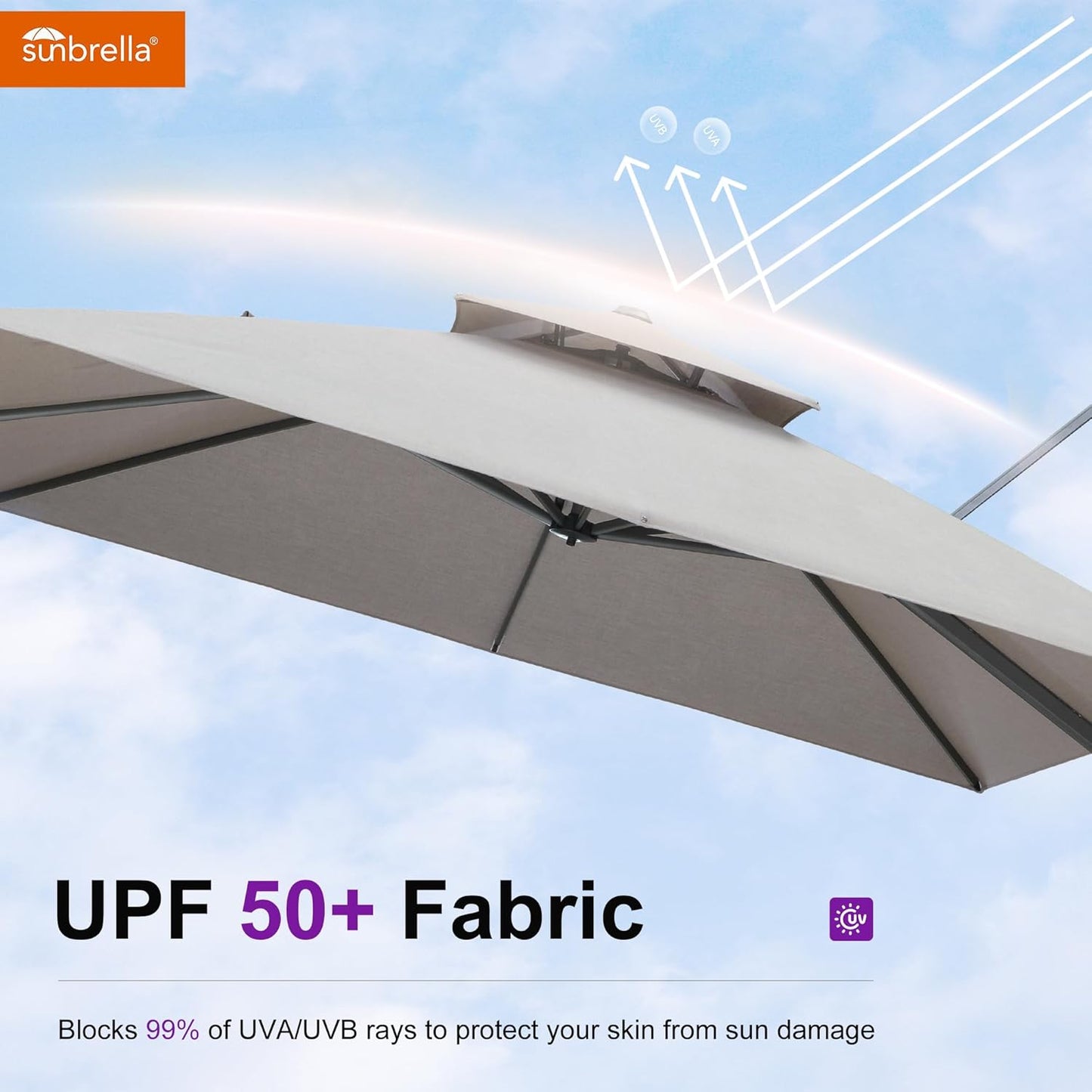 PURPLE LEAF Cantilever Umbrella Outdoor Double Top Deluxe 10 Feet Square Patio Offset Hanging Square Umbrella for Garden Pool Backyard Cast Ash