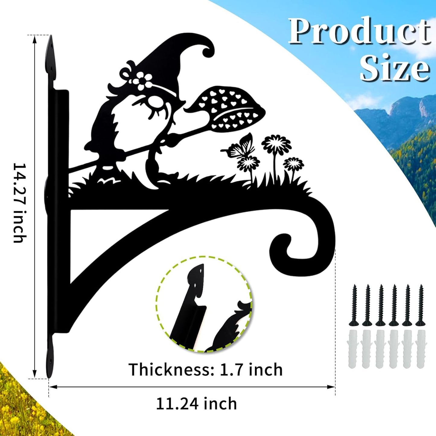 Plant Hangers Outdoor Heavy Duty Iron Decorative Gnome Silhouette Pot Hangers for Plants 11 inch Hanging Plant Bracket Wall Plant Hanger for Bird Feeder Flower Pot Lantern Wind Chimes