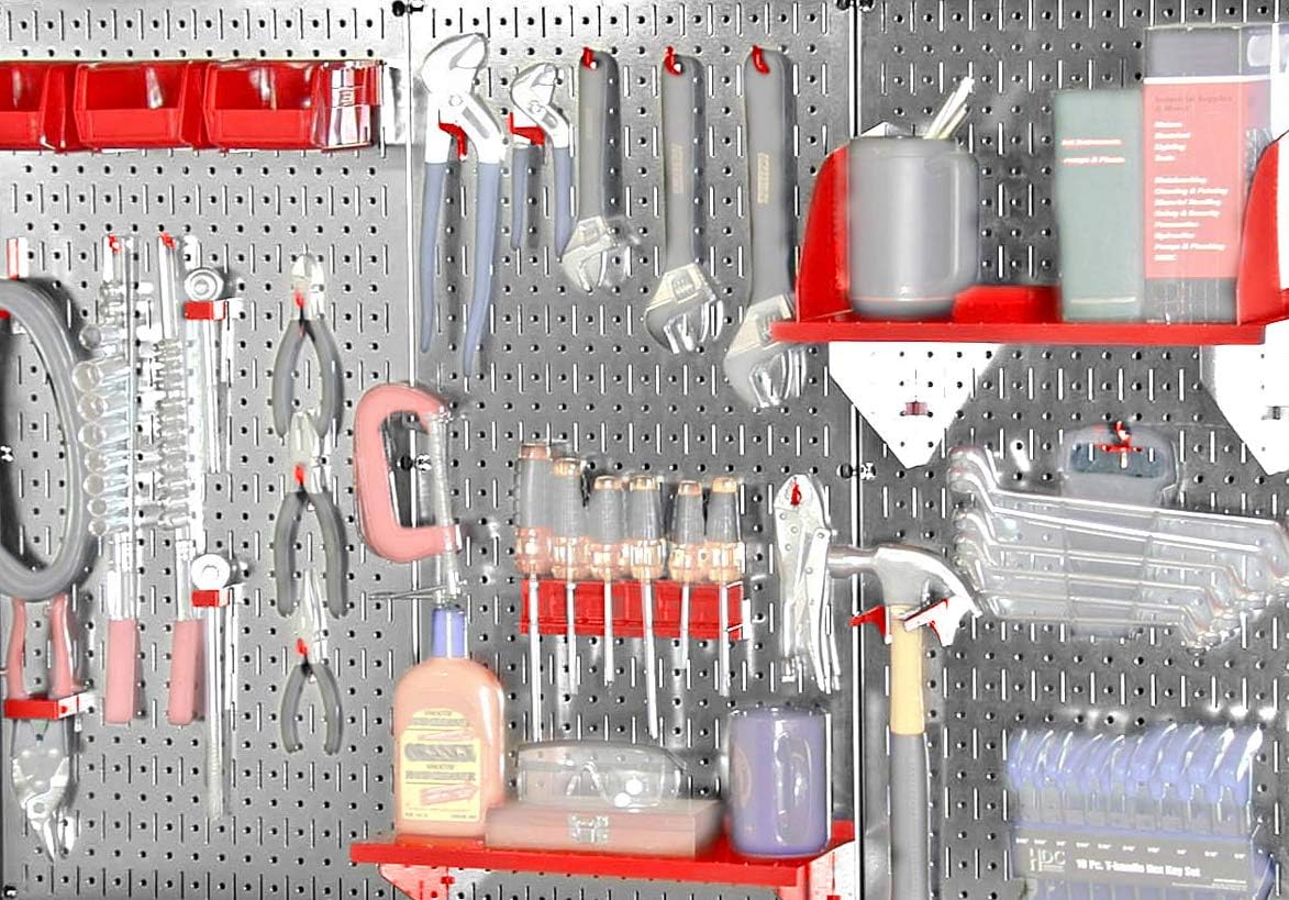 Wall Control 30WRK400GVR 4-Feet Metal Pegboard Standard Tool Storage Kit with Galvanized Toolboard and Red Accessories