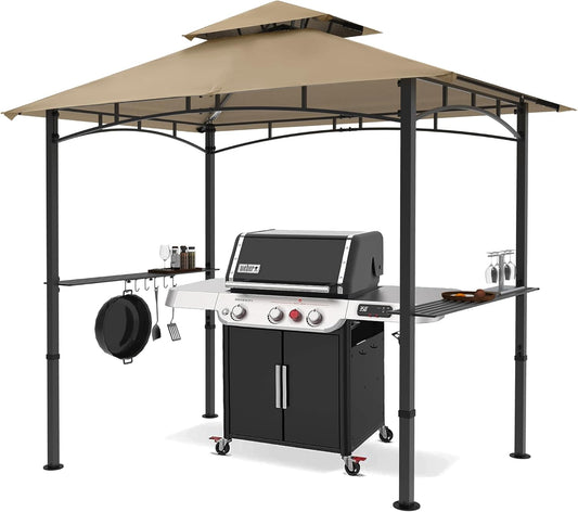 MASTERCANOPY 8 x 5 Grill Gazebo Outdoor BBQ Gazebo Canopy with 2 LED Lights (Khaki)
