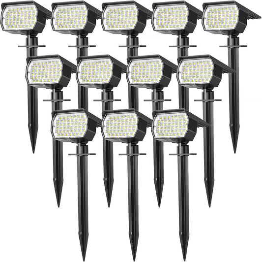 Solar Spot Lights Outdoor Waterproof IP65, 12 Pack Landscape Spotlights with 46 LEDs, 3 Modes Auto On/Off Solar Powered Flood Lights for Outside Pathway, Yard, Garden, Walkway (Cool White)