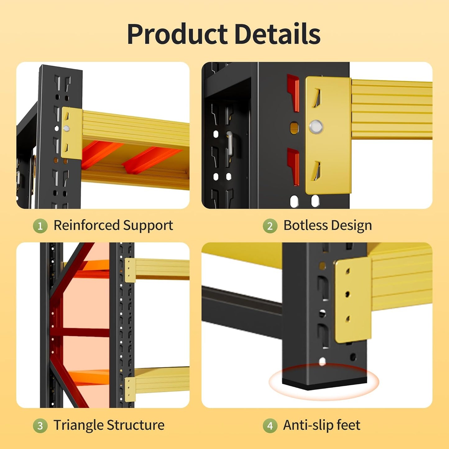 Garage Shelving Unit, 4 Tier Heavy Duty Racks, Easy Assembly, Metal Racks with Adjustable Shelves, 3000 LBS Load Capacity,for Warehouse,Basement (Black, 19.7" D x 47.2" W x 78.7" H)