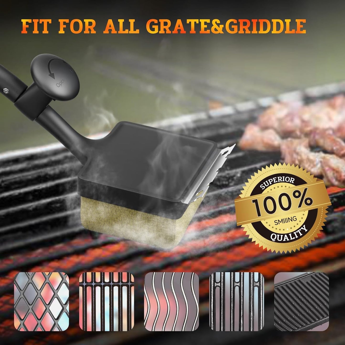 Bristle-Free Pro Grill Brush | Steam Clean Cast Iron & Stainless Grates in 180 Sec | Heavy-Duty Outdoor BBQ Tool for Men - Instant Clean, Black