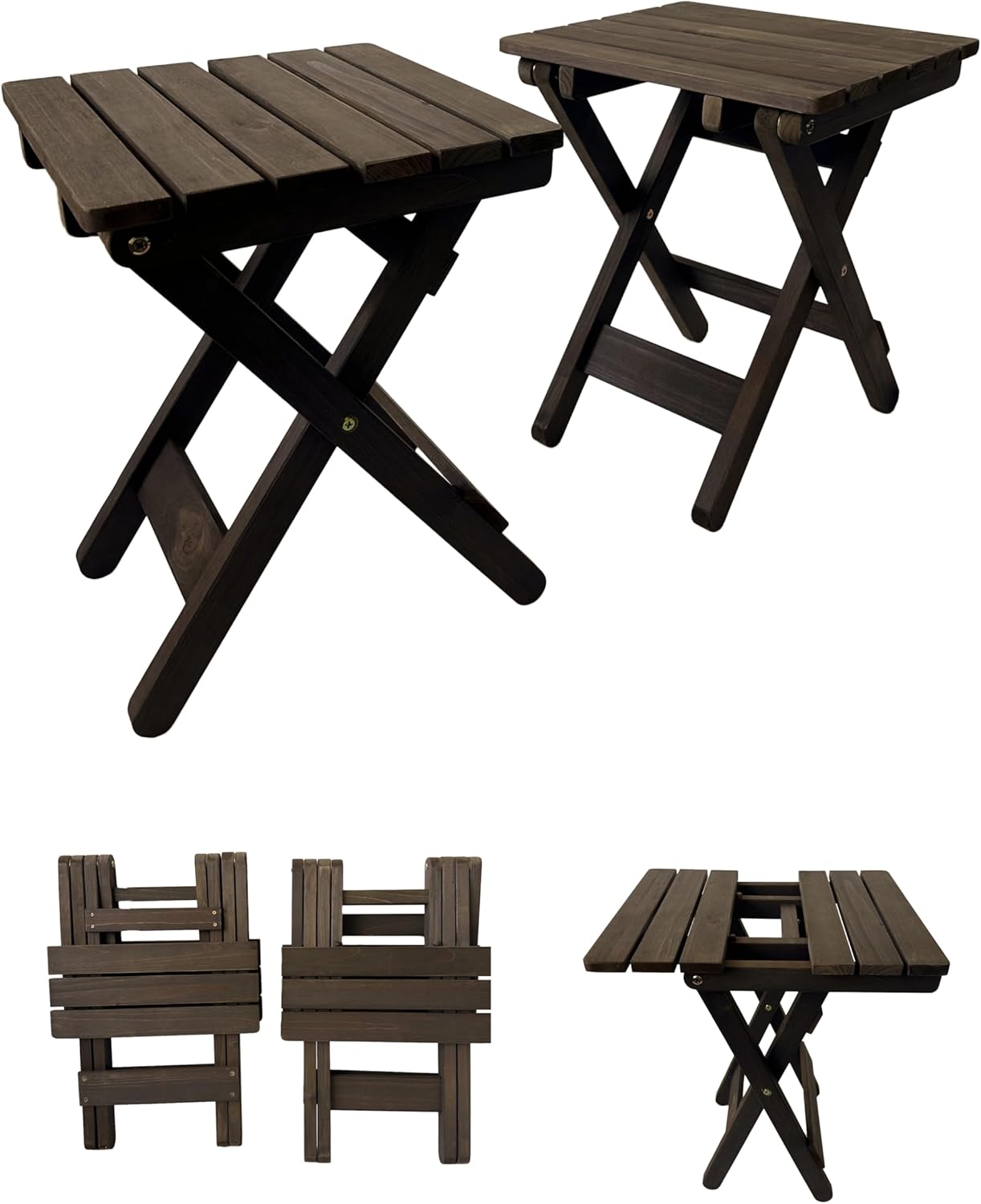 Outdoor Side Table, No Assembly Folding Wooden End Table for Outside or Indoor, Small Patio Tables for Camping, Pool, Bathroom, Backyard and Porch