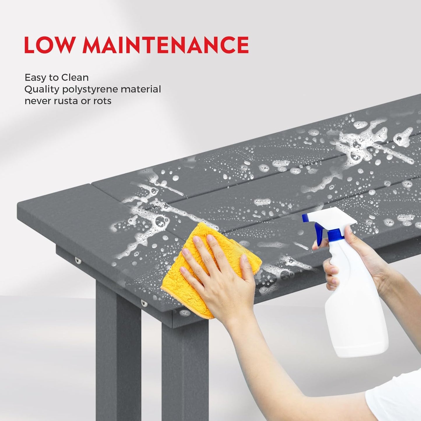 Outdoor Benches Weatherproof, Park Long Bench Poly Lumber Backless for Entryway Front Porch Garden Bench Seat for Patio, Gray