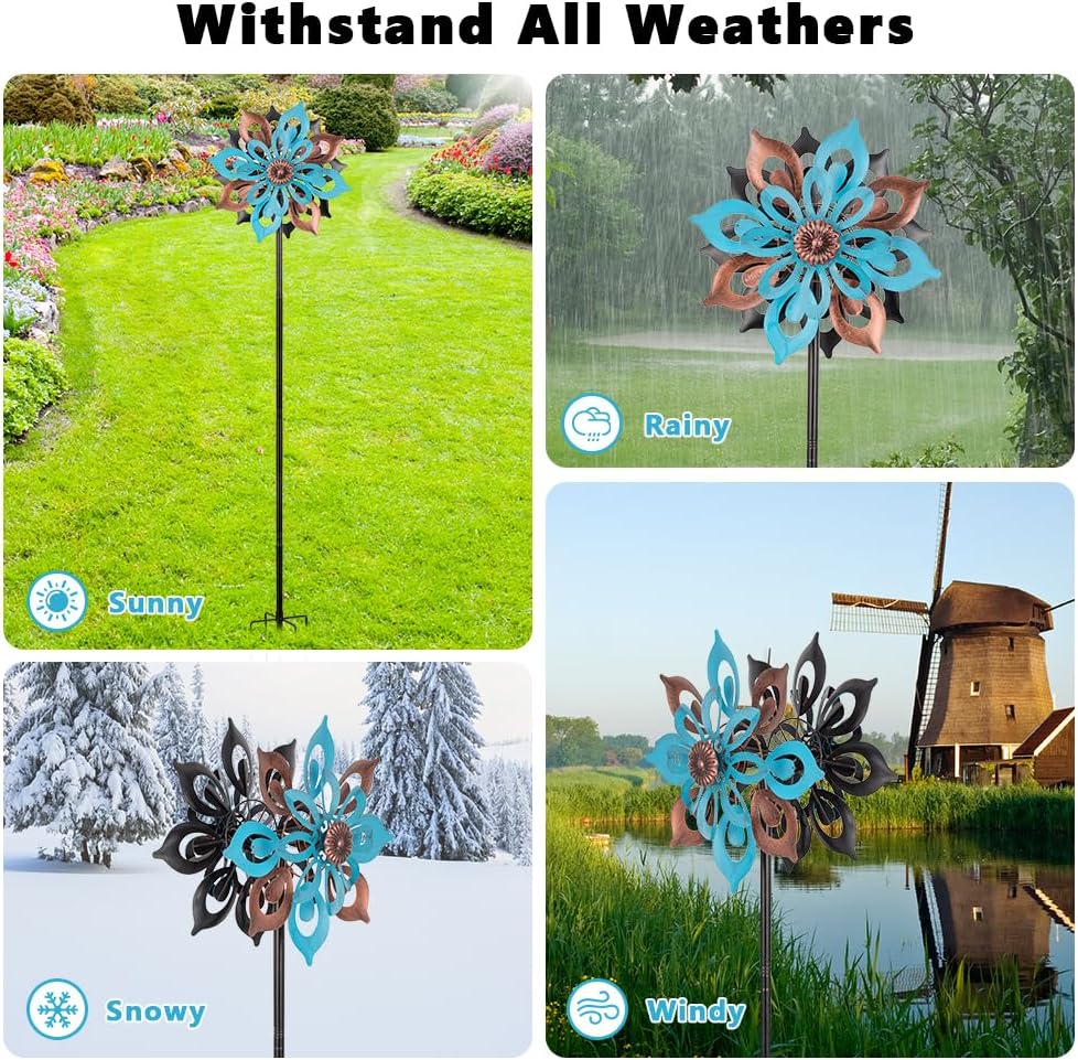 Stargarden Wind Spinners Outdoor, 4 Layers Metal Yard Art Wind Spinner, Kinetic Wind Sculptures & Spinners, Decorative Pinwheels for Yard and Garden