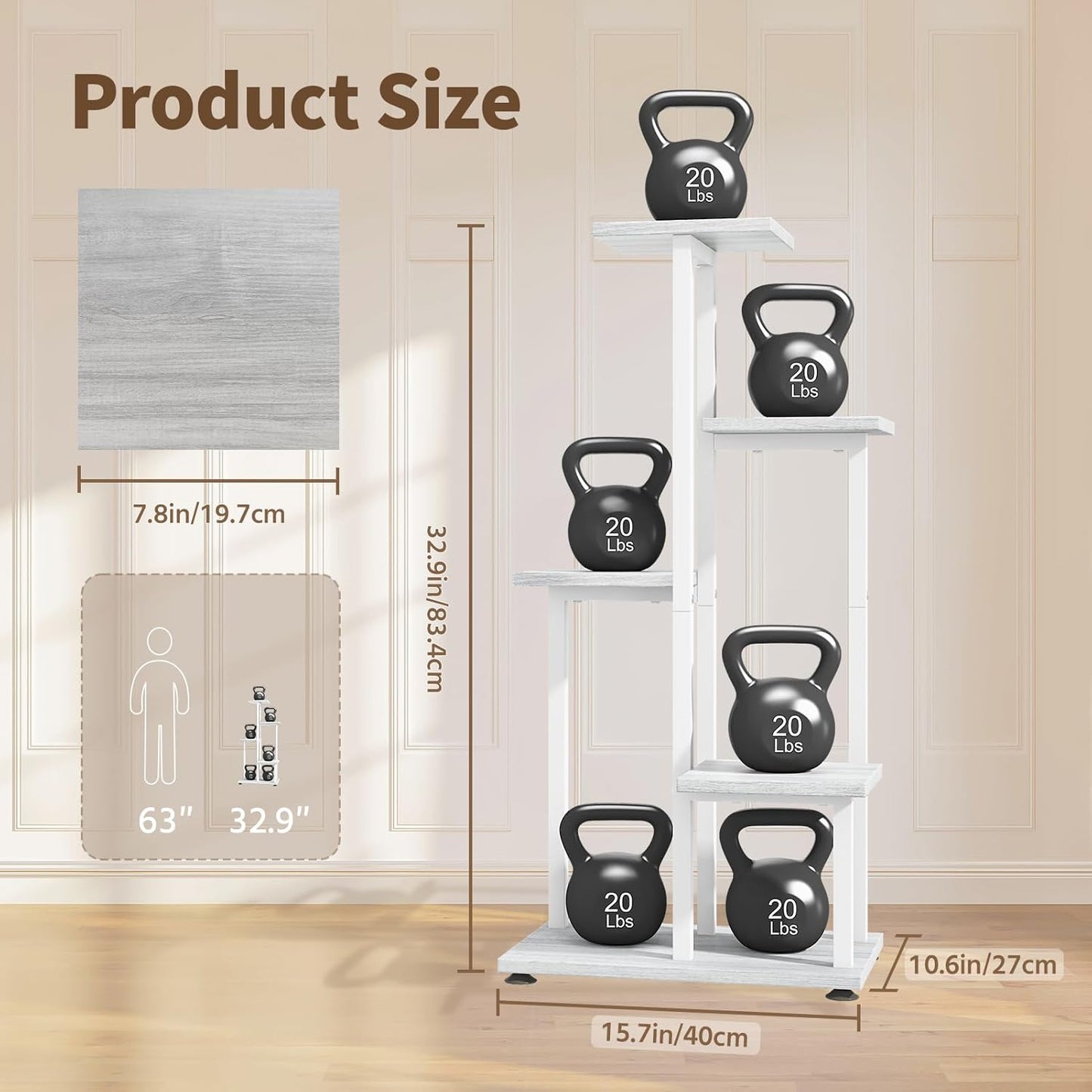 LASZOLA White 5 Tiered Wood Plant Stand Indoor for Large Heavy Duty Planter, Sturdy Multi Level Corner Vertical Flower Rack for Narrow House, Rustic Tall Orchid Shelving Holder for Decor, Space Saving