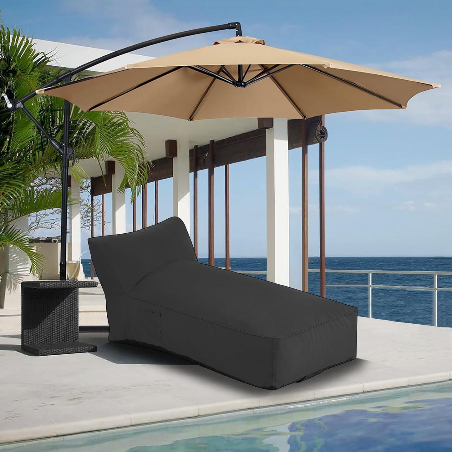 Modern-Depo Outdoor Chaise Lounge Chair, Sunbed UV Resistant Sofa Couch Patio Furniture Waterproof Outside Sunlounge Reclining Sunbathing Bed Comfy Single Chaise Daybed for Garden, Pool, Beach, Black