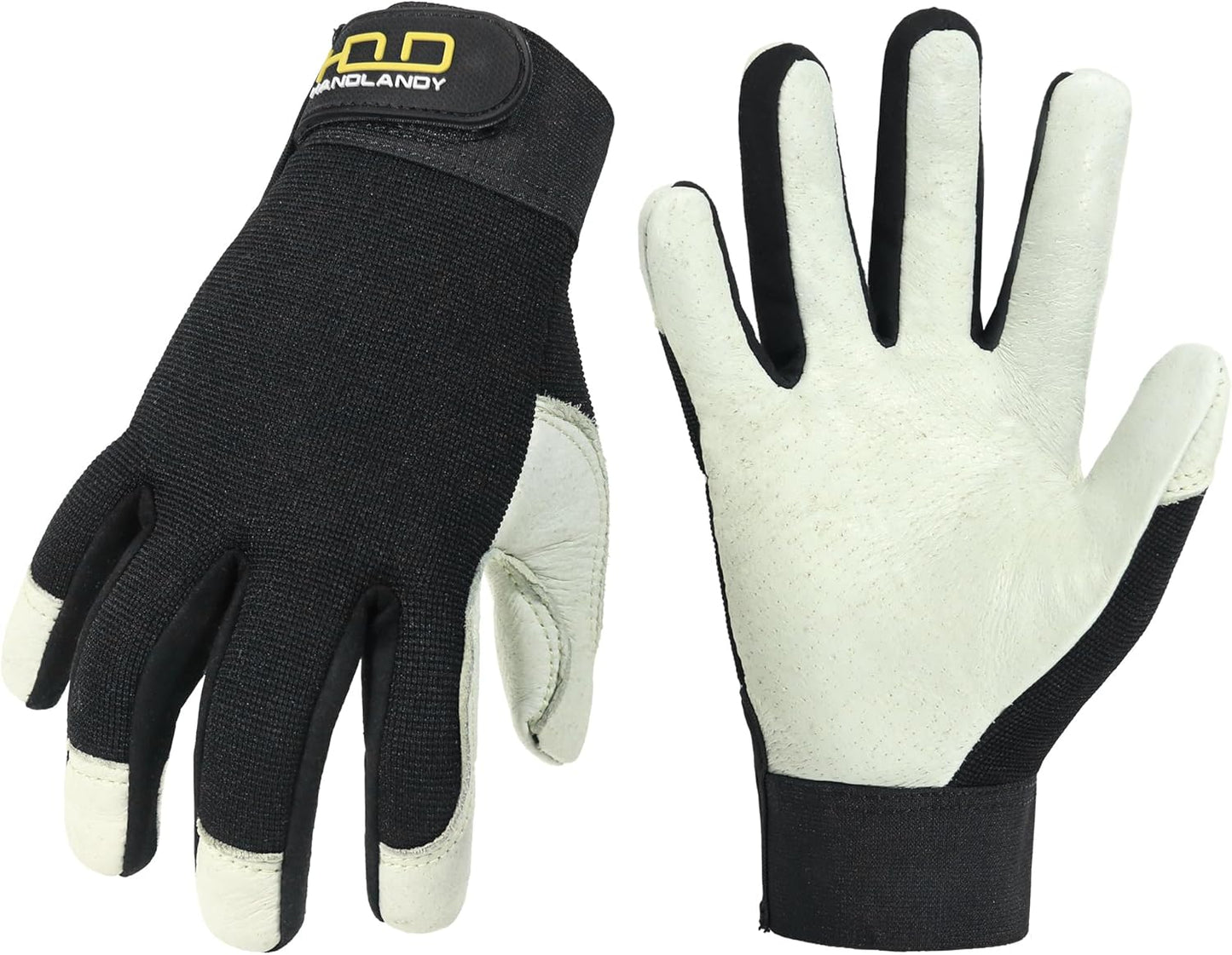 HLDD HANDLANDY Leather Work Gloves for Men & Women, Adjustable Wrist Cowhide Gardening Glove with Reinforced Palm for Driver