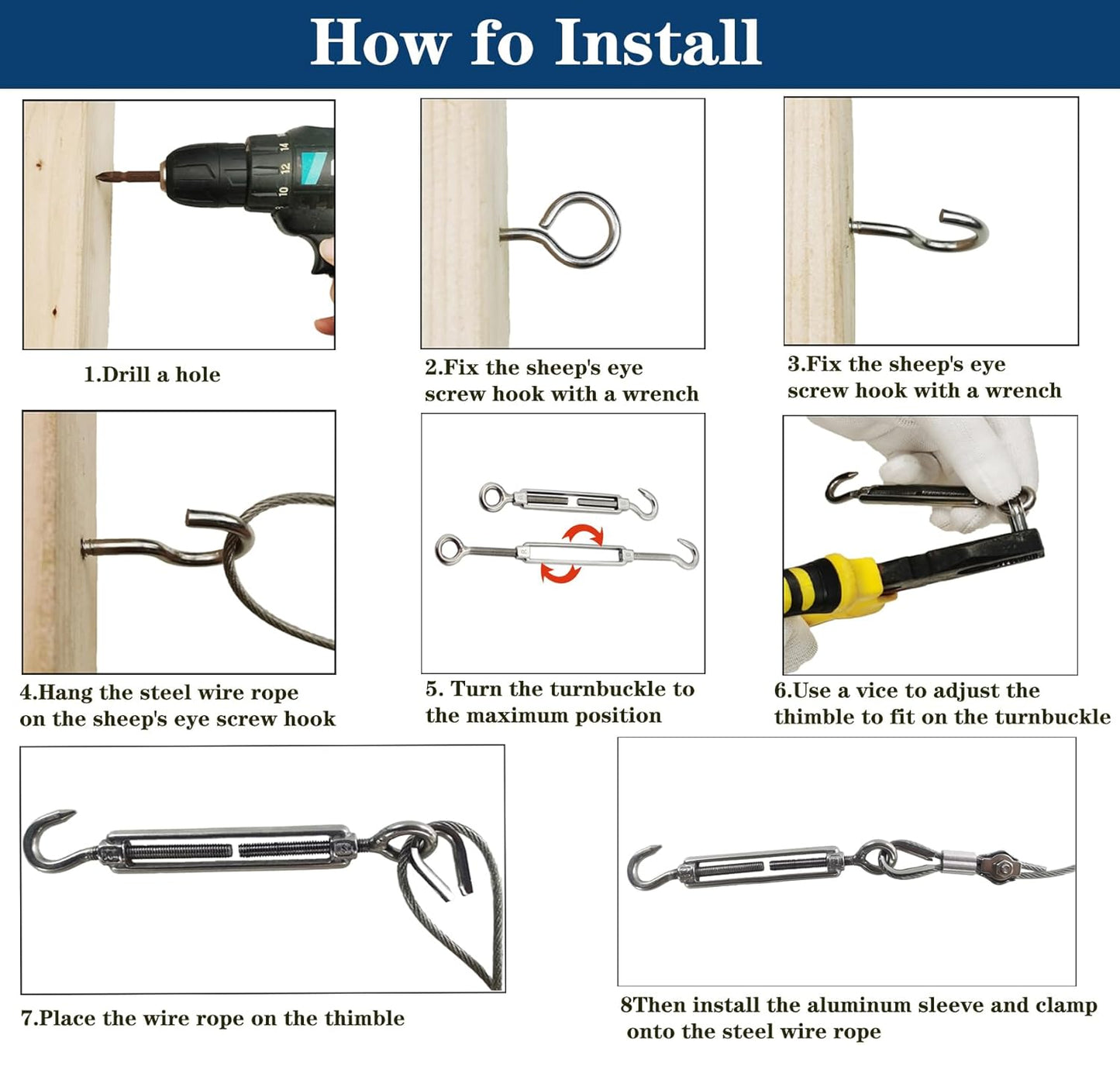 1/8" Wire Rope Kit with M5 Turnbuckles - 164FT Vinyl Coated Stainless Steel Cable, 7x7 Braided Strands Aircraft Cable for Climbing Plants, Outdoor String Lights Hanging