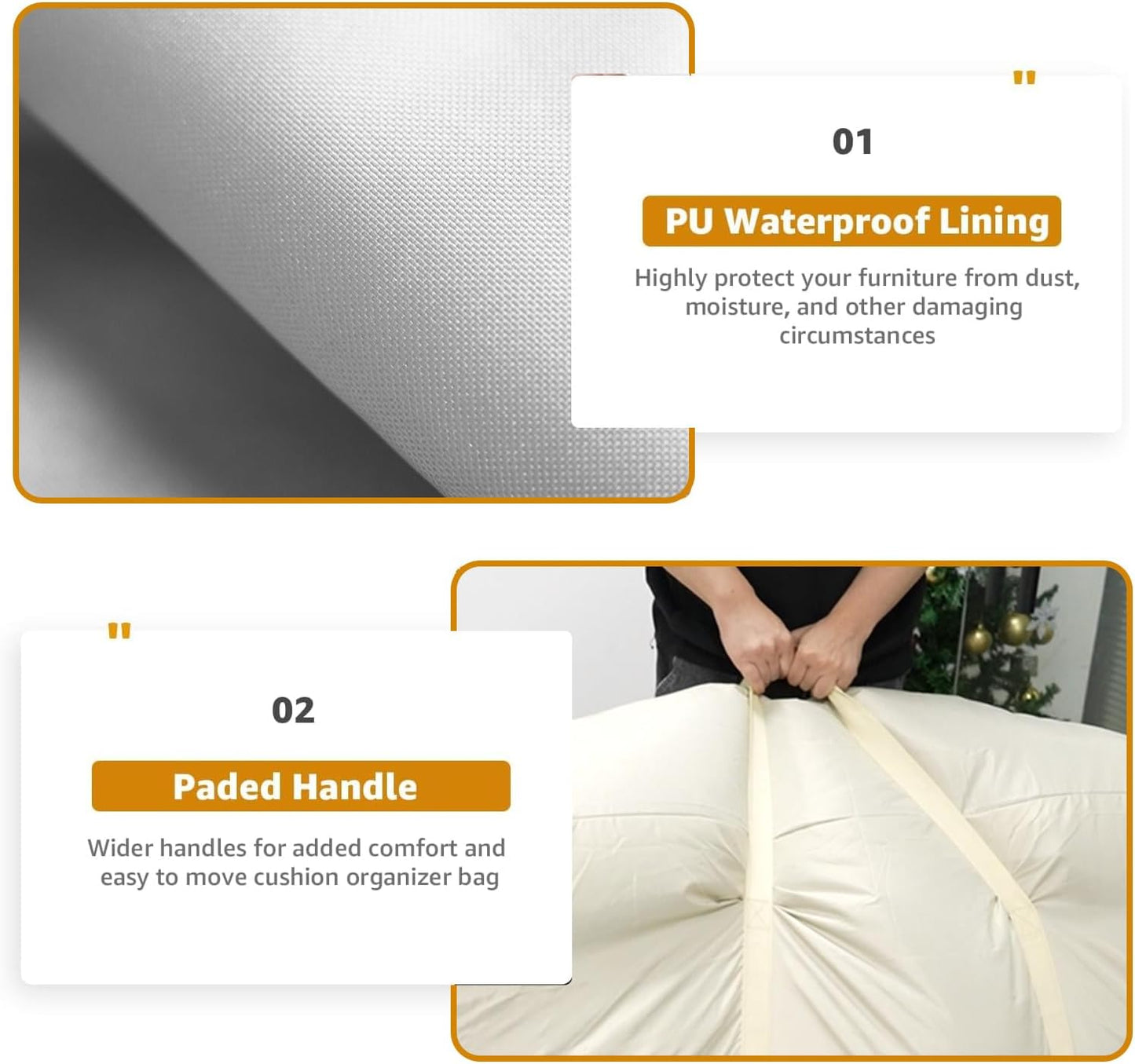 Patio Cushion Storage Bags 420D Waterproof Outdoor Storage Bag Furniture Cushion Cover Christmas Tree Storage Bag with Handles and Zipper 60"L x 20"W x 28"H Beige