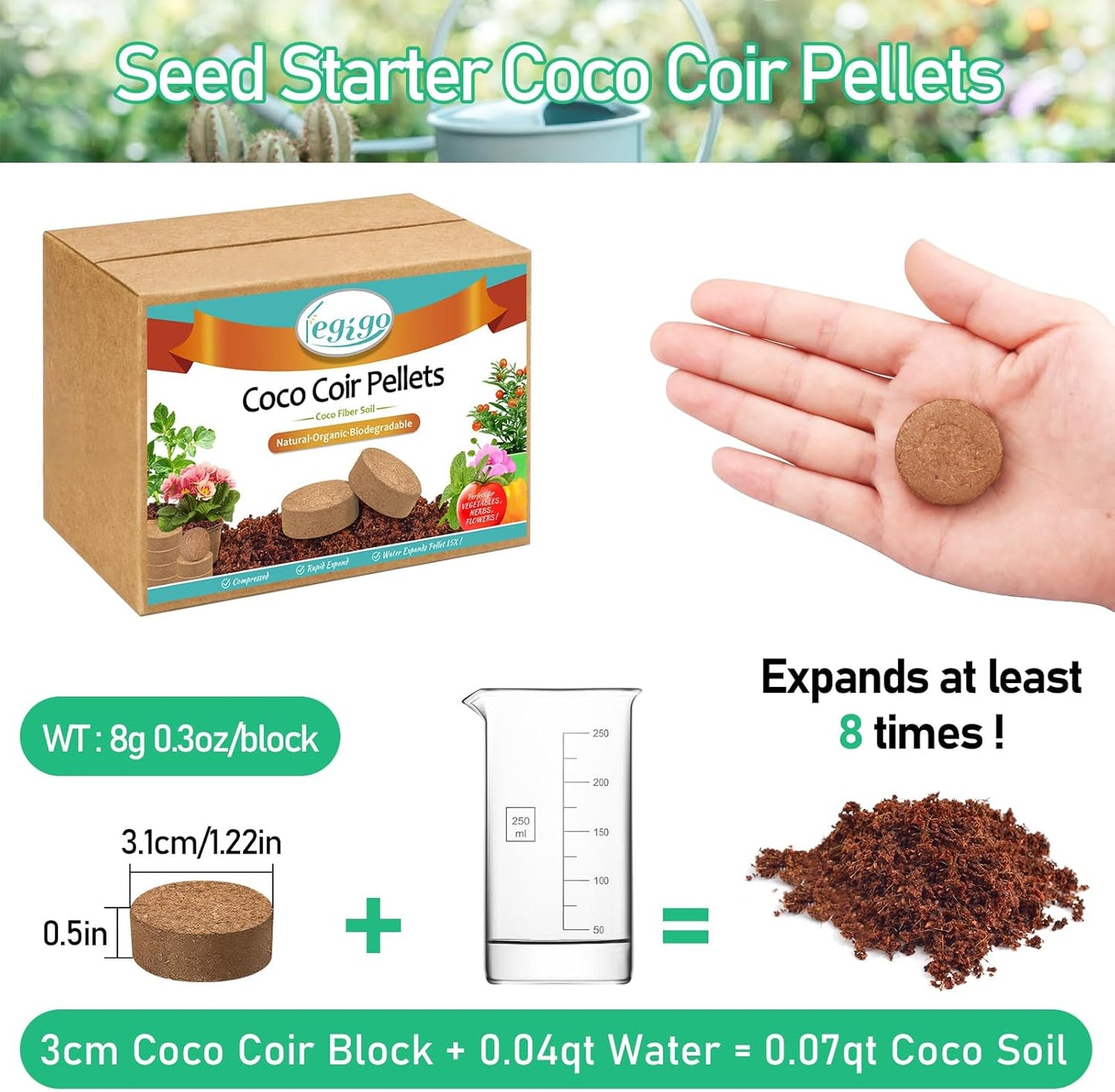 Legigo 100 Pcs 30mm Coco Coir Pellets Seed Starting Soil Mix- Compressed Coconut Coir Pellets Potting Soil Pods for Seedling, Coco Peat Soil Discs for Indoor & Outdoor Plants, Herb Vegetables Flowers