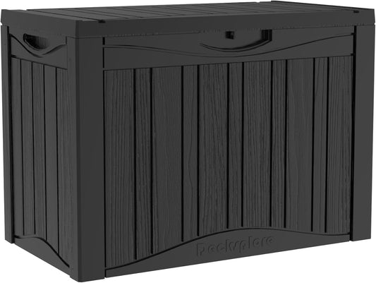 50 Gallon Waterproof Large Resin Deck Box Indoor/Outdoor Lockable Storage Container and Seating for Garden, Pool, and Patio (50 Gallon,Black)