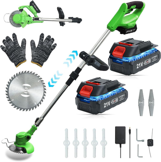 Cordless Weed Wacker,Electric Weed Eater,2 Batteries,Grass Trimmer Cordless,Lightweight and Foldable Design,Weed Erimmer, Green