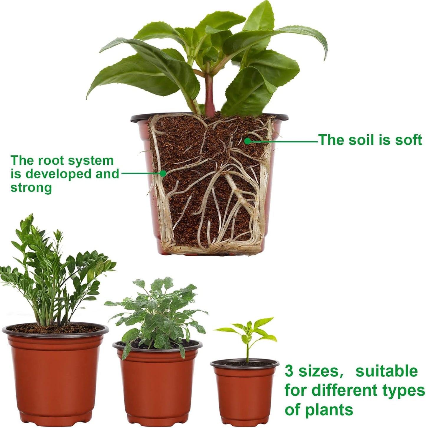 Augshy 120 Pcs Plastic Plants Nursery Pot, Indoor Outdoor Seed Starting Pots (4,5,6-Inch)