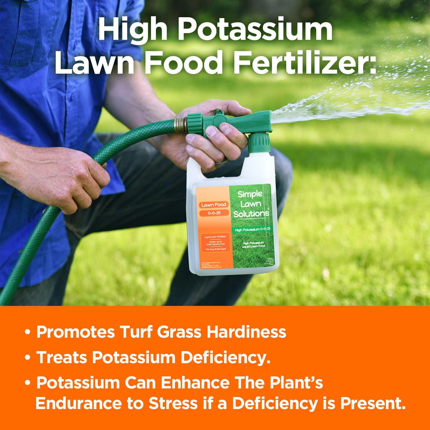 Simple Lawn Solutions - High Potassium Lawn Food Liquid Fertilizer 0-0-25 - Concentrated Spray - Turf Grass Vigor and Plant Hardiness - Summer and Fall - Any Grass Type (32 Ounce)